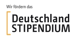 Förderung des Deutschlandstipendiums, dargestellt durch den Text "Wir fördern das Deutschland STIPENDIUM" in einer modernen Schriftart.