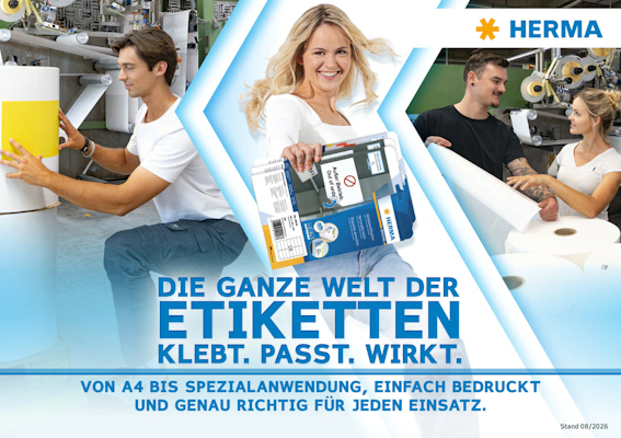 Die gesamte Welt der Etiketten, präsentiert von HERMA. Verschiedene Etikettenanwendungen von A4 bis Spezialanwendungen.