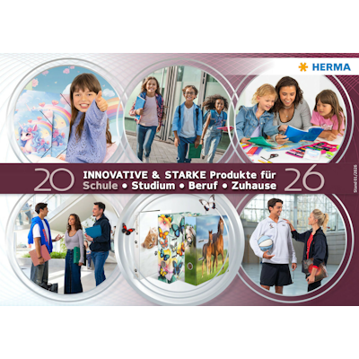 Innovative Produkte für Schule, Studium, Beruf und Zuhause, präsentiert in verschiedenen Szenen mit Kindern und Erwachsenen.