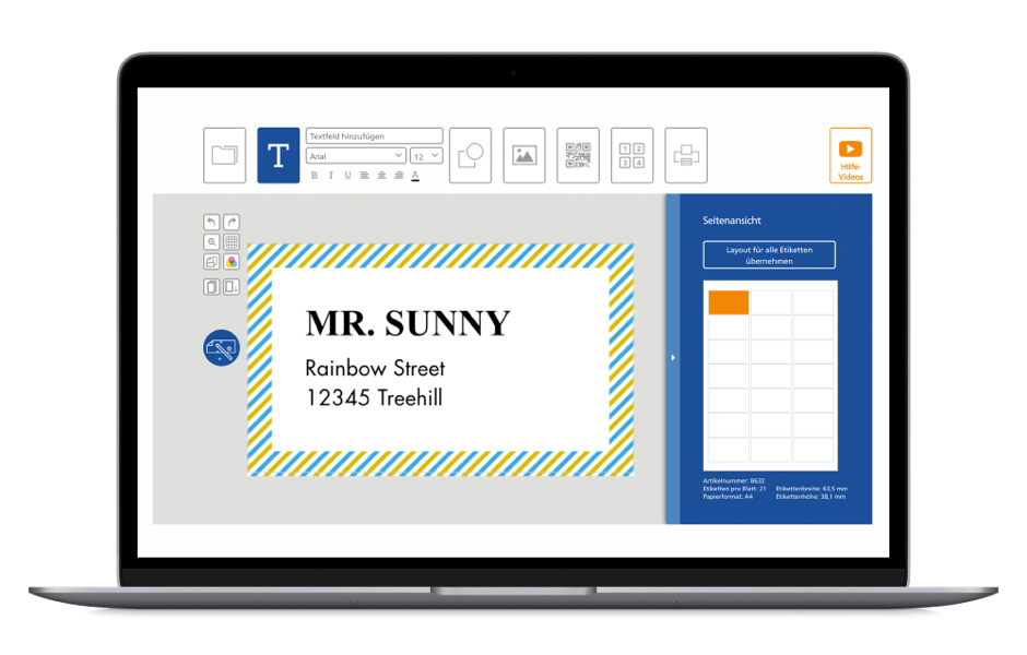 Notebook mit Gestaltungsbildschirm Etikettengestaltungssoftware