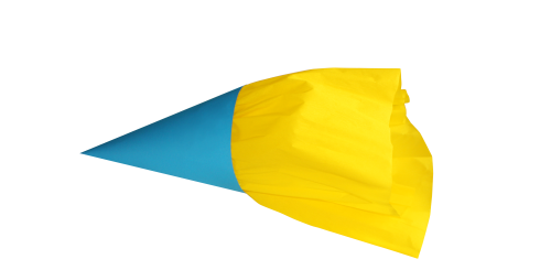 kleine Schultüte mit den Farben blau und gelb 