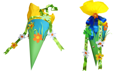 selbst gebastelte Schultüten mit Blumen 