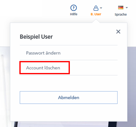 Feld mit der Überschrift Account löschen 