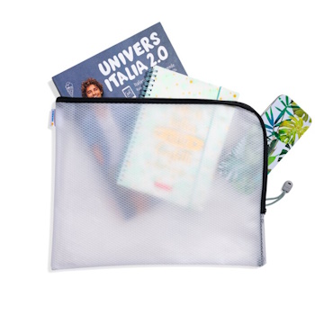 HERMA Universaltasche im Format A4+ mit mehreren Notizbüchern und einem Kartenetui. Die Notizbücher sind in verschiedenen Farben und Designs.