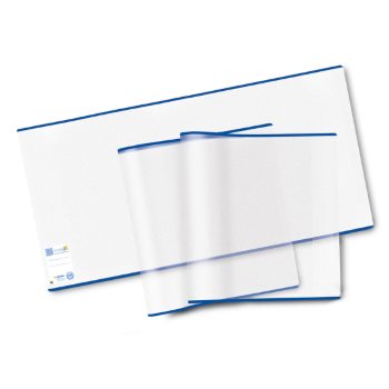 Transparente Buchschoner mit blauem Rand