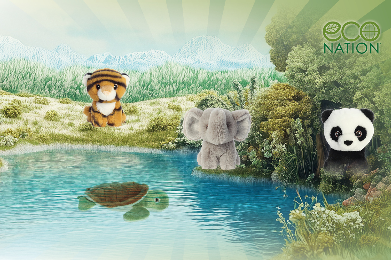 Wildtierbabys als Kuscheltiere am Fluss