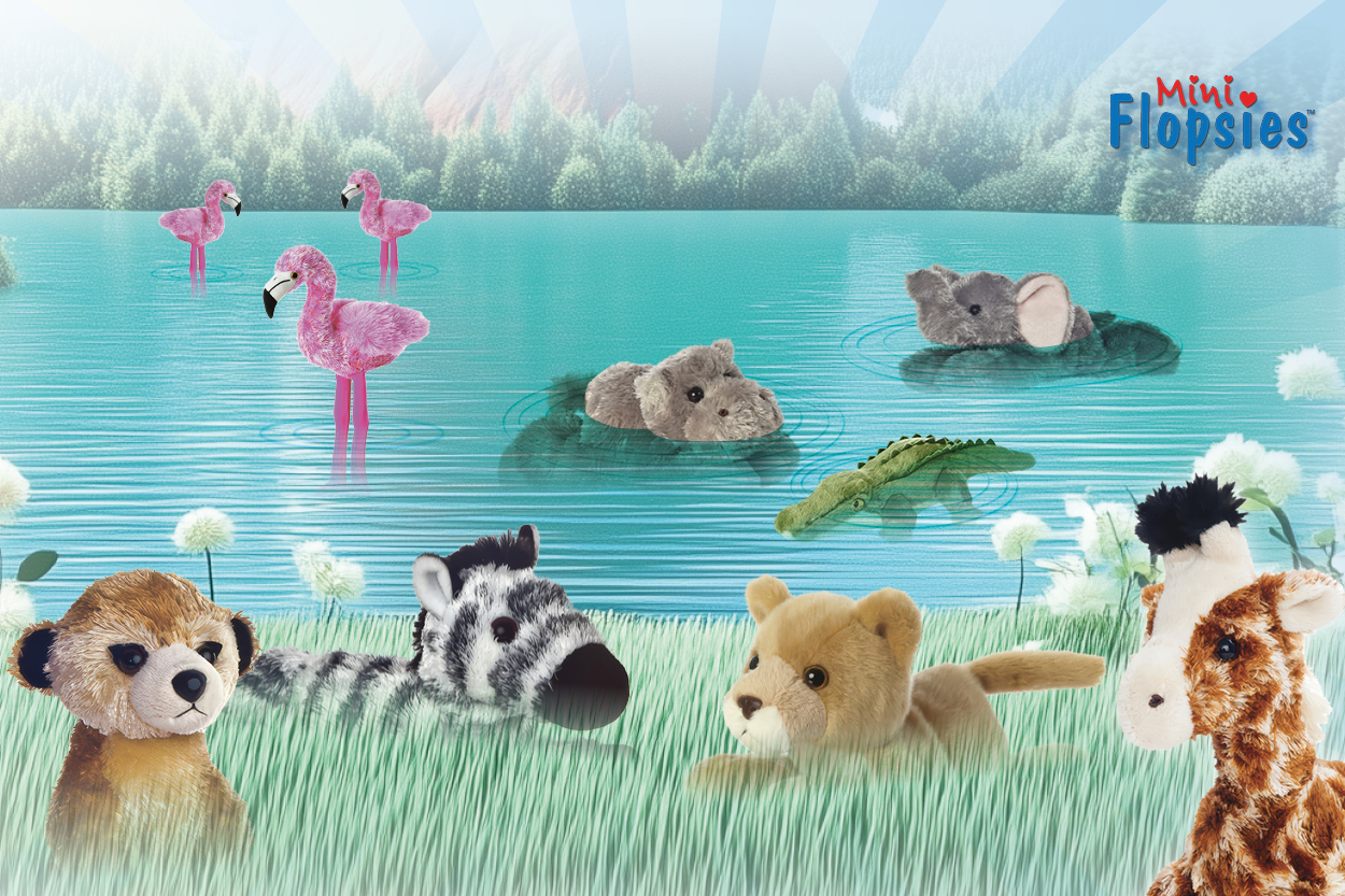 Safari Plüschtiere im Fluss und im Gras