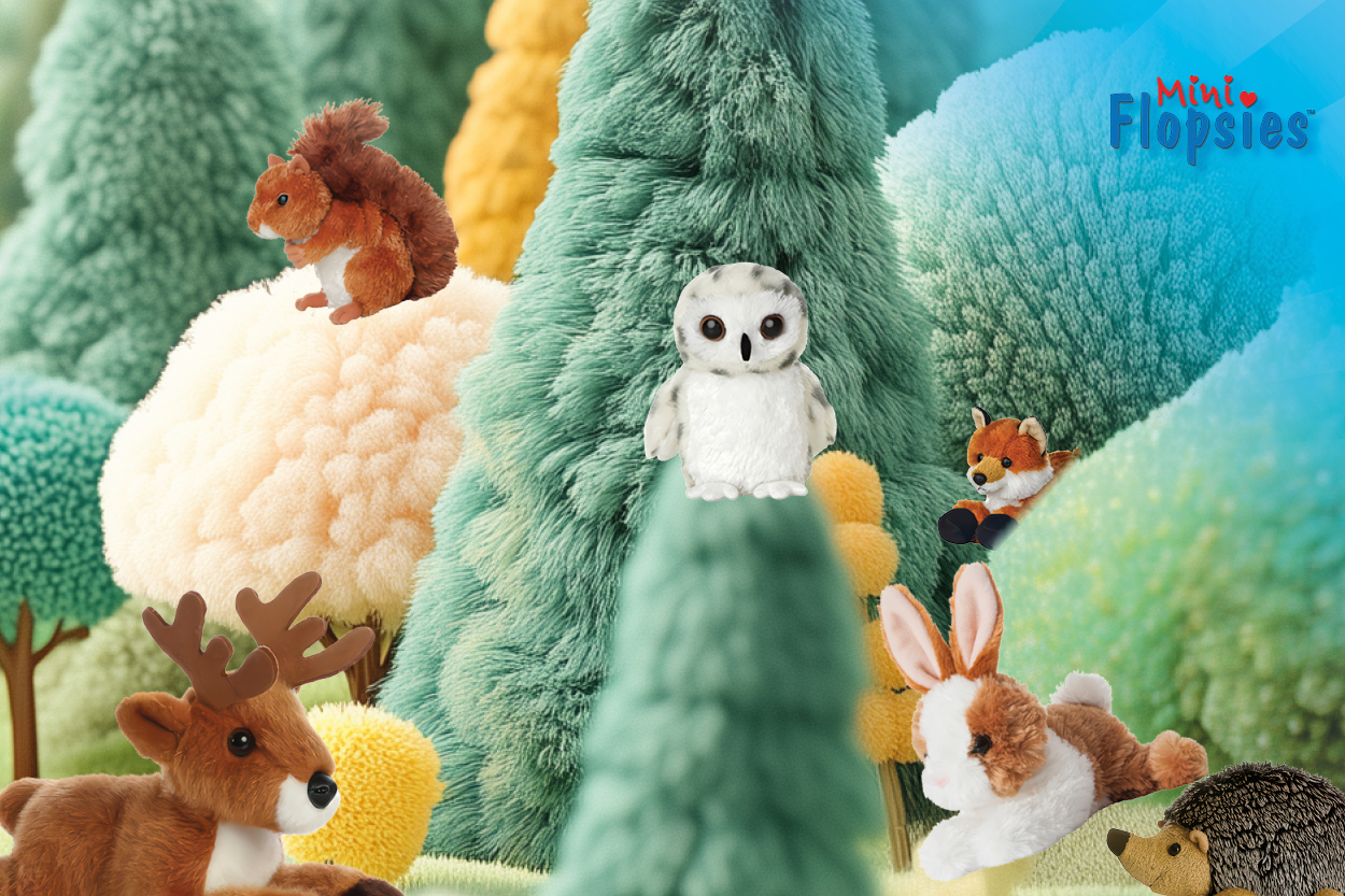 Waldtiere als Kuscheltiere im Wald