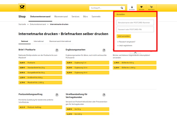 Internetmarke Anmelden