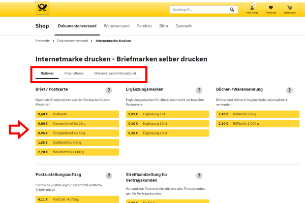 Internetmarke Wählen