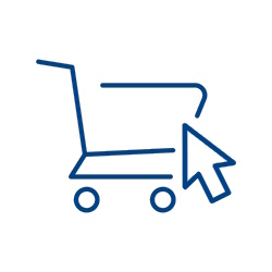 Einkaufswagen-Symbol mit einem Zeiger, der auf den Wagen zeigt, was auf Online-Shopping hinweist.