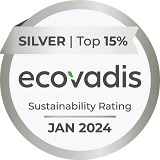 Silbermedaille für Nachhaltigkeitsbewertung von EcoVadis, Top 15%, gültig bis Januar 2024.