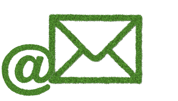 Grüne Darstellung eines Briefumschlags und eines @-Symbols, die aus Gras bestehen.