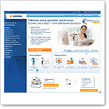 Webseite von NERWA mit Informationen zum Online-Gestalten und Drucken, inklusive Funktionen und Anleitungen.