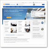 Webseite von HERMA mit Informationen zu Produkten, Bestellungen und Dienstleistungen im Bereich Etiketten und Druck.