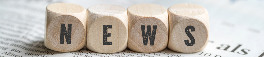 Holzklötze mit den Buchstaben "N", "E", "W", "S" auf einer Zeitungsseite.