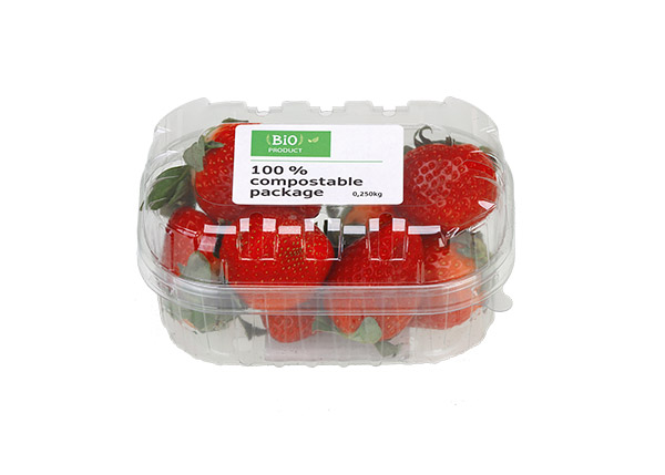 Etikettierung von Früchten und Gemüse in Plastikbehältern