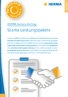 HERMA Service-Vertrag mit dem Titel "Starke Leistungspakete", der Informationen zu Serviceleistungen und Kundenverträgen bietet.