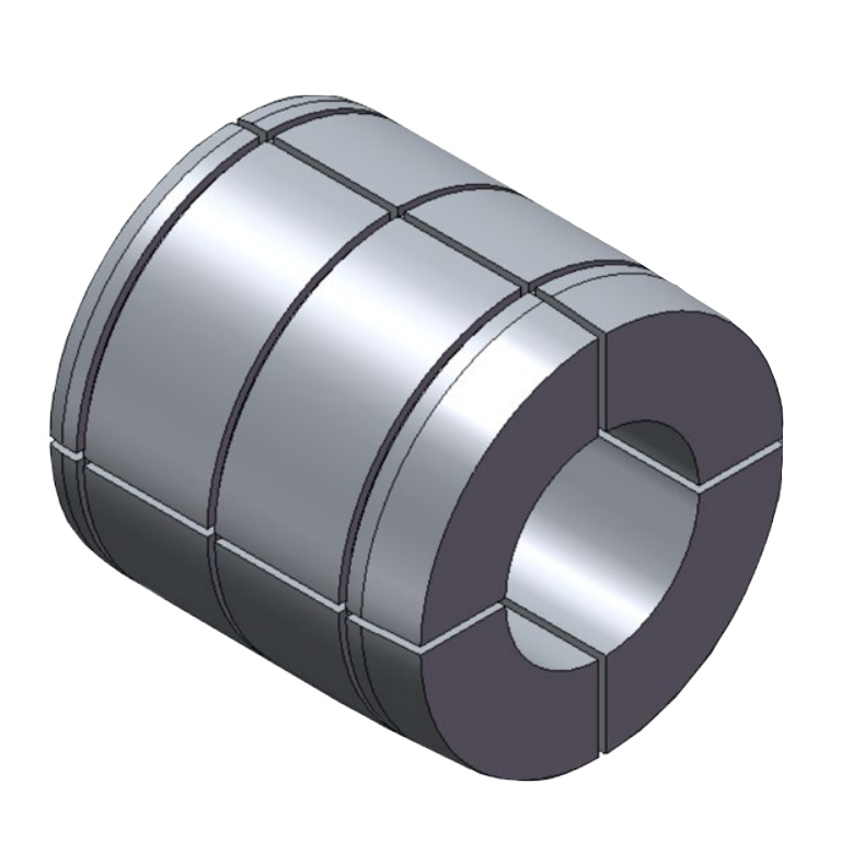 Zylindrisches Metallteil mit einer zentralen Öffnung und mehreren Rillen, häufig verwendet in mechanischen Anwendungen.