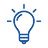 Glühbirne mit Strahlen, die Licht symbolisieren, in einem minimalistischen, blauen Design.