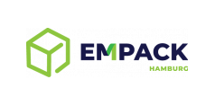 Logo von Empack Hamburg, bestehend aus einem stilisierten Würfel und dem Schriftzug "EMPACK" in Blau und Grün.