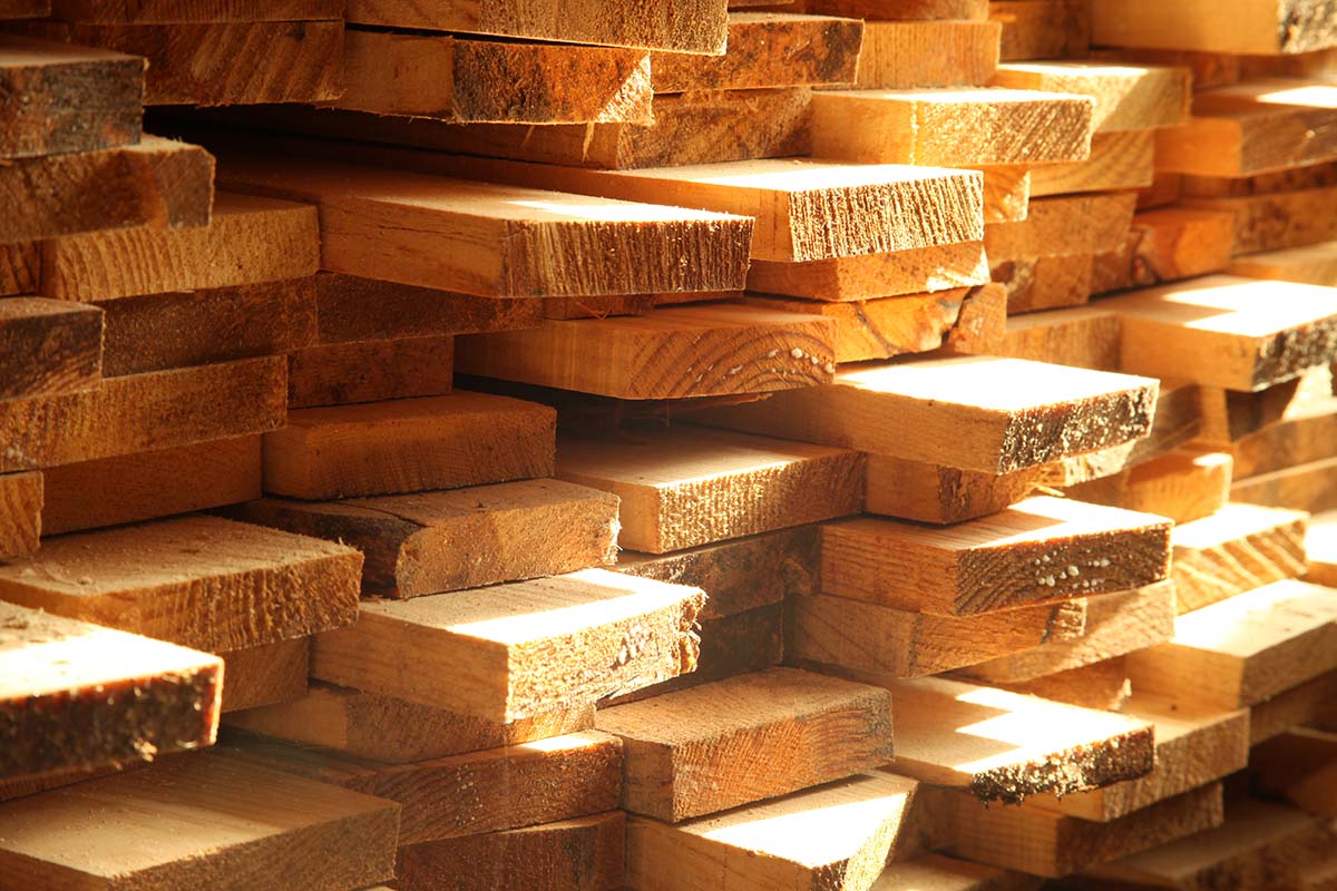Holzstapel im Sägewerk
