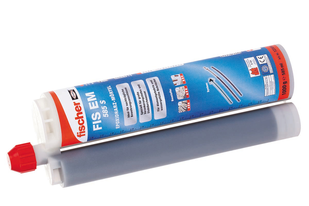 Kartusche Fischer Verbundmörtel mit farbigem Produktetikett von HERMA