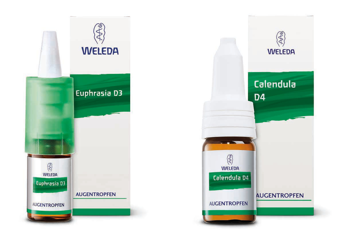 Weleda Produkte Euphrasia und Calendula in Fläschchen