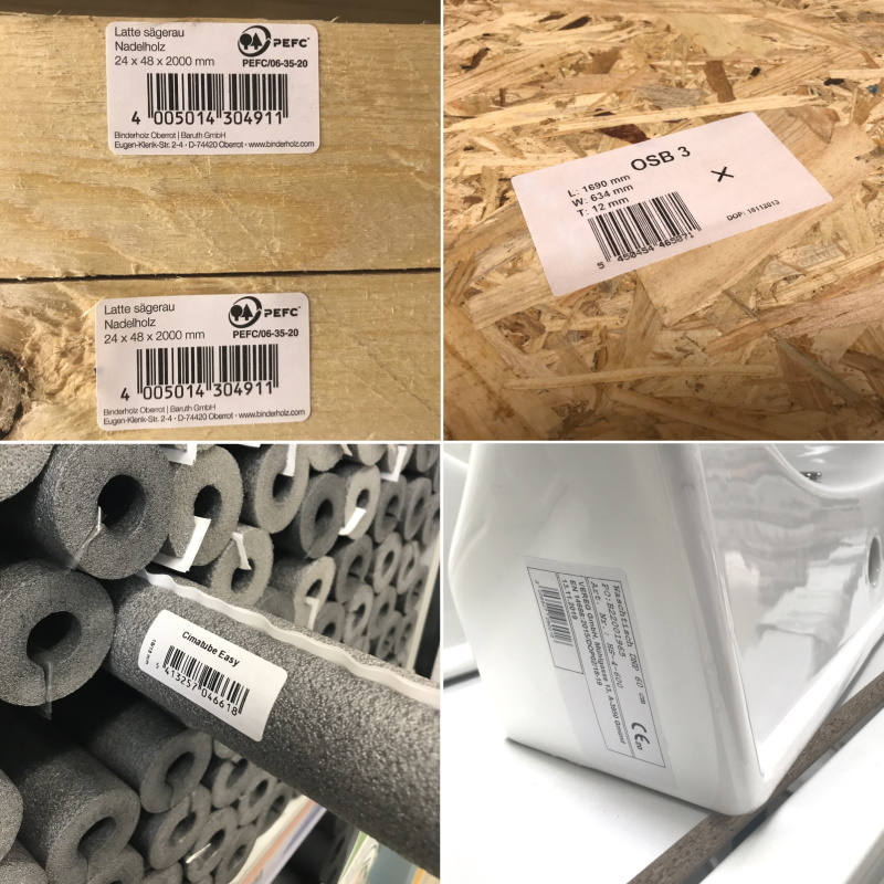 Lösungen Baustoffsektor: Produktetiketten mit speziellen Eigenschaften für schwierige Oberflächen (Holz, OSB-Platte, Styropor, Keramik)