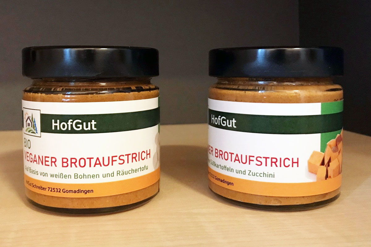 Rollenetiketten im Digitaldruck online bestellen: Glas-Etiketten Veganer Aufstrich, 2 Gläser