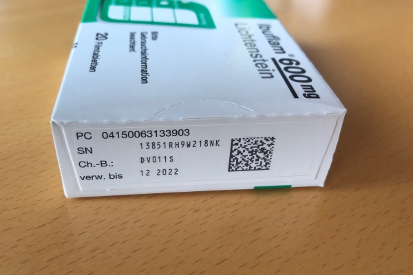 UDI-Kennzeichnung auf einer Arzneimittelverpackung