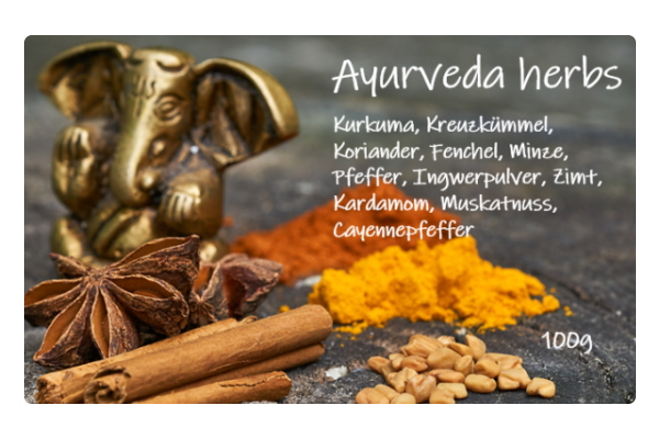 Rollenetiketten im Digitaldruck online bestellen: Etikett Ayurveda Herbs, rechteckig