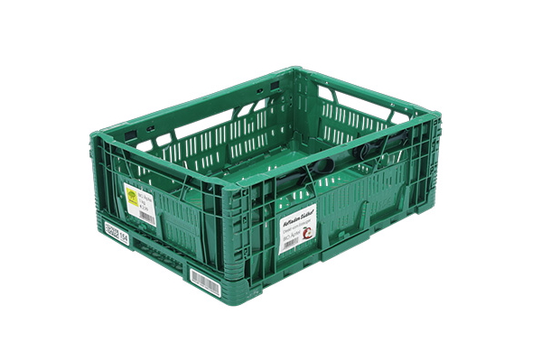 Grüner Mehrwegbehälter (Klappbox), ideal zu kennzeichnen mit Wash-off Etiketten