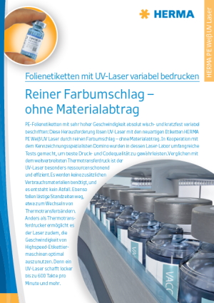 Prospekt-Download: Titelseite Prospekt UV-Laseretiketten, deutsch