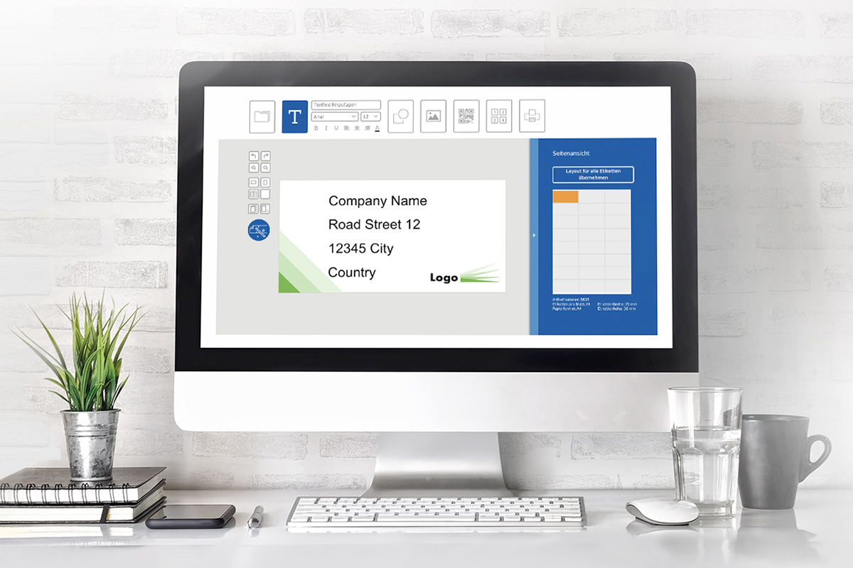 Online-Software Etiketten-Assistent online, Bildschirm zeigt die Software
