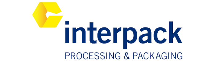 Logo der interpack, einer Messe für Verarbeitung und Verpackung, mit dem Slogan "PROCESSING & PACKAGING".