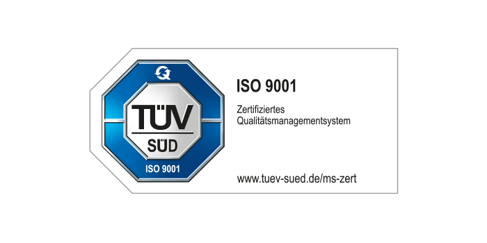 Qualitätsmanagment TÜV Logo ISO 9001, deutsch