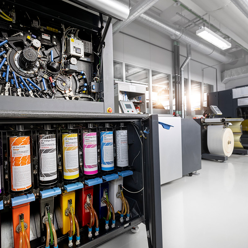 HERMA Digitaldruckmaschine HP Indigo, geöffnete Farbeinheit