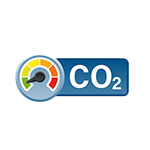 CO2-Messgerät mit einer Skala in Rot, Gelb und Grün zur Anzeige von Kohlendioxidwerten.