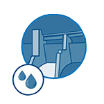 Symbol für Wasser- und Feuchtigkeitskontrolle, dargestellt durch Tropfen und eine schematische Darstellung von Rohren.