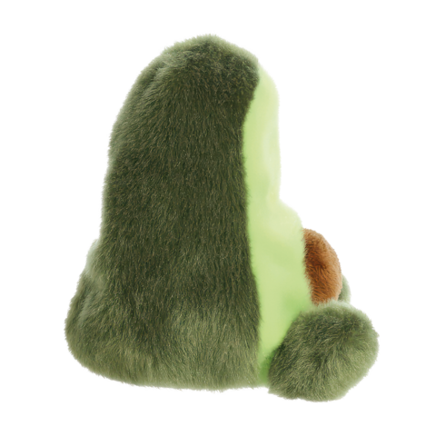 Kuscheliges, grünes Avocado-Plüschtier mit einer braunen Stelle, das die Form einer Avocado nachahmt.