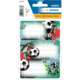 Etiketten mit Fußballmotiven, die Platz für Notizen bieten. Enthält drei Etiketten mit verschiedenen Fußballspielern und Punkteständen.