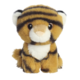 Plüsch-Tiger mit gestreiftem Fell, großen Augen und einem freundlichen Gesichtsausdruck, sitzt aufrecht.