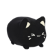 Runder, schwarzer Plüschkater mit weißen Ohren und einem lächelnden Gesichtsausdruck.