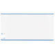 Ein großer, weißer, rechteckiger Tisch mit blauen Kanten, geeignet für Präsentationen oder Meetings.