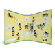 Ein farbenfrohes Heft mit Bienen und Blumenmotiven, das auf einer gelben Hintergrundfarbe gestaltet ist. Enthält Platz für einen Namen.