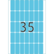 Eine blaue Tafel mit der Zahl 35 in der Mitte, umgeben von einem Muster aus rechteckigen Formen.