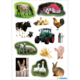 Tiere und landwirtschaftliche Elemente, darunter Pferde, Kühe, Schafe, ein Traktor, ein Huhn und eine Scheune.