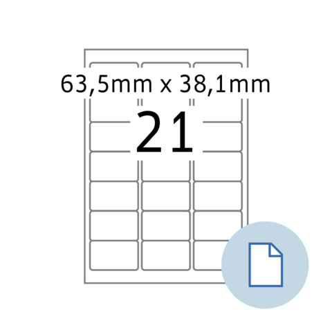 Etikettenlayout mit den Abmessungen 63,5 mm x 38,1 mm und der Nummer 21 in der Mitte.