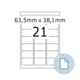 Etikettenlayout mit den Abmessungen 63,5 mm x 38,1 mm und der Nummer 21 in der Mitte.